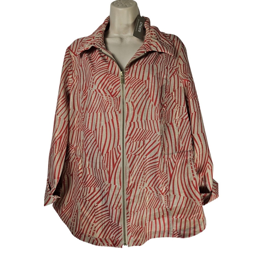 New Chico's Women 1‎ M Zenergy Neema Painterly Waves Jacket Canella Work Preppy